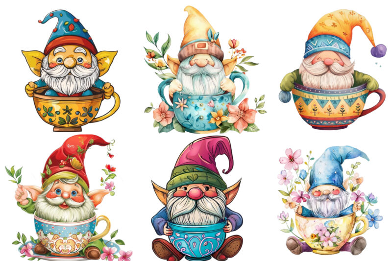 colourful cute cartoon gnome in cup