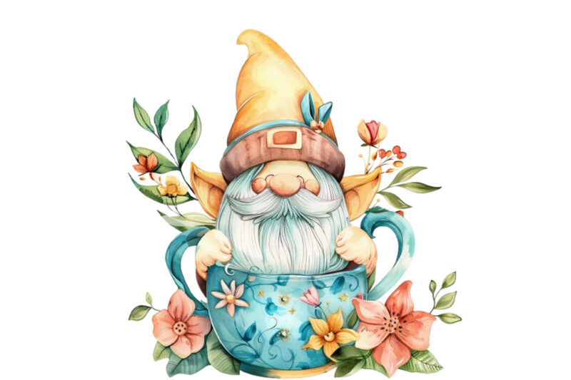 colourful cute cartoon gnome in cup
