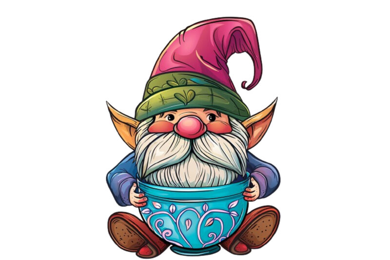 colourful cute cartoon gnome in cup