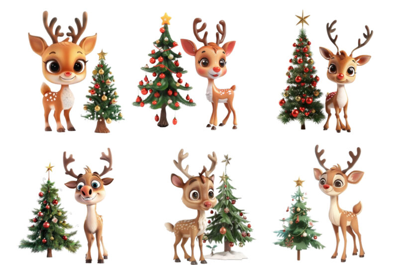 cute cartoon reindeer standing beside