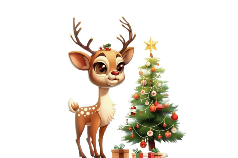 cute cartoon reindeer standing beside