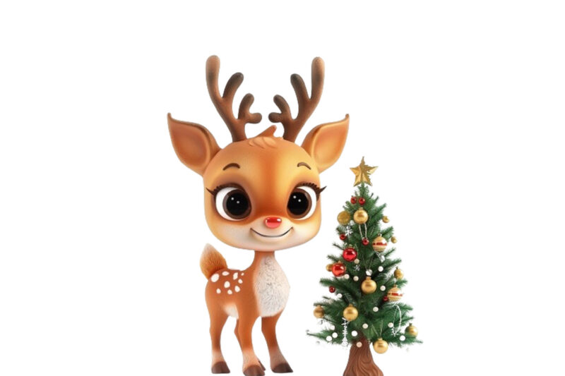 cute cartoon reindeer standing beside