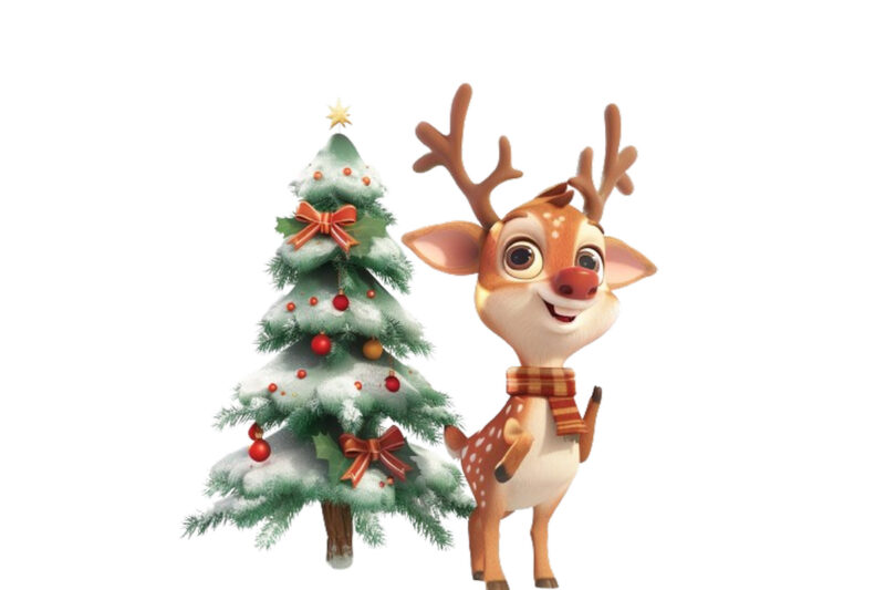 cute cartoon reindeer standing beside