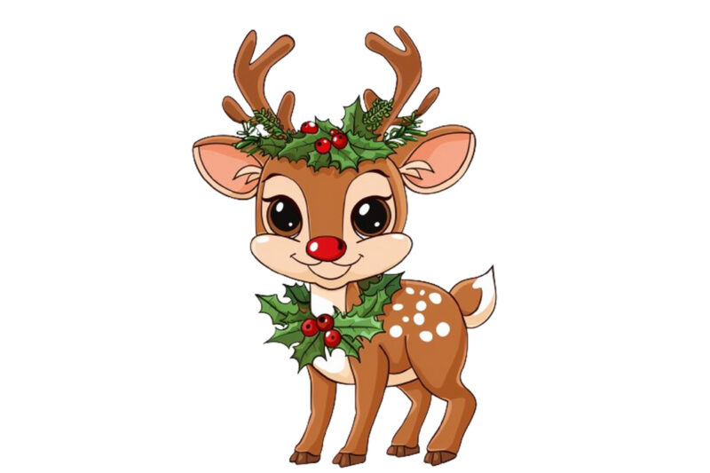 cute cartoon reindeer standing beside