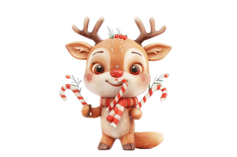 cute reindeer holding candy