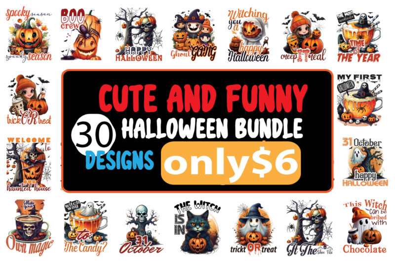 Vintage Halloween Cute Bundle, Halloween Burger ,Cute Ghost PNG
