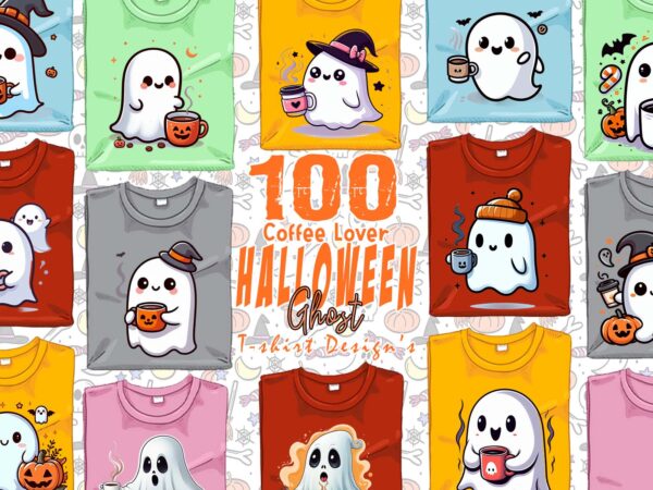 Magical coffee party of halloween cute ghost t-shirt design bundle of 100 designs – download instantly for pod Magical coffee party of halloween cute ghost t-shirt design bundle of 100 designs – download instantly for pod