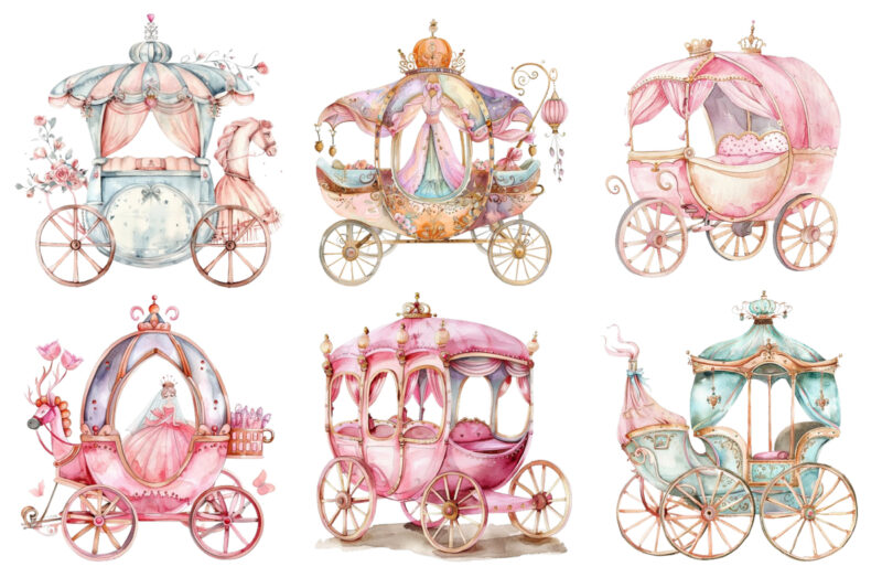 watercolor princess Carriage clipart