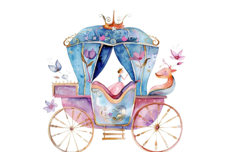 watercolor princess Carriage clipart