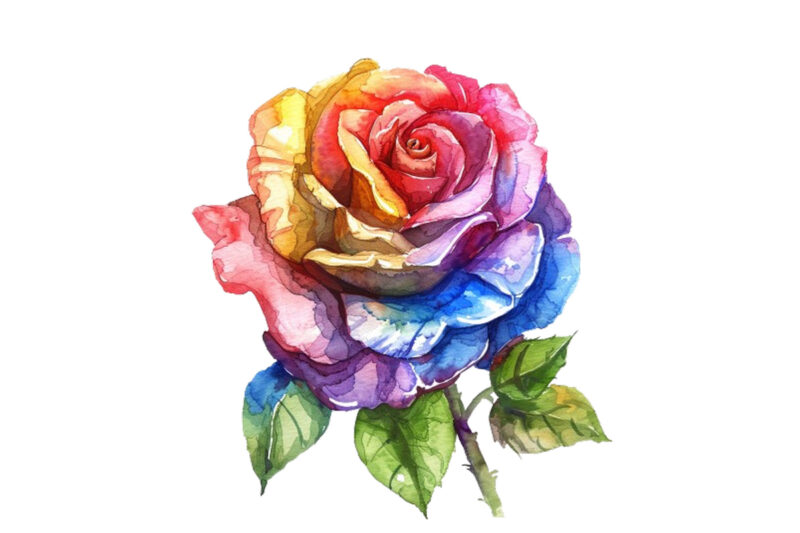 watercolor rainbow rose clipart