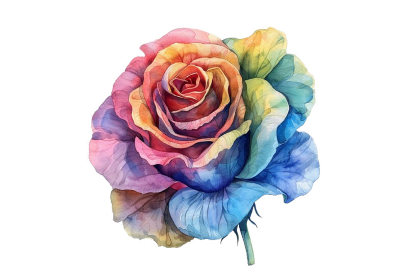 watercolor rainbow rose clipart