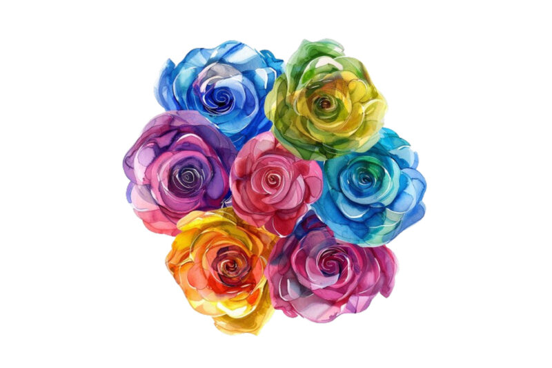 watercolor rainbow spirin roses clipart