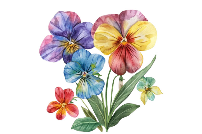watercolor spring flower with rainbow clipart