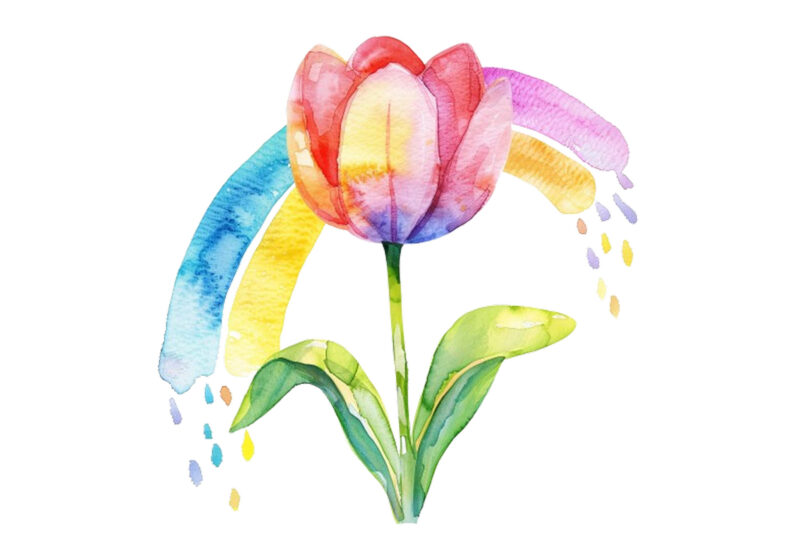 watercolor spring flower with rainbow clipart