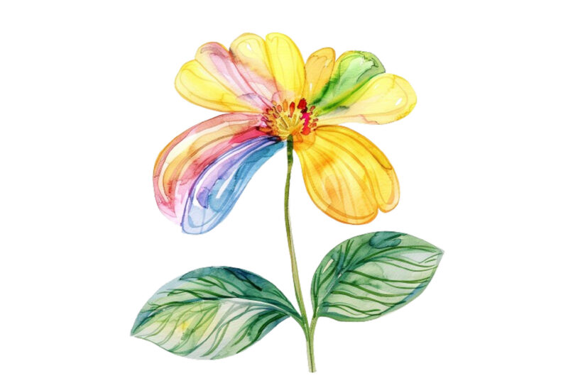 watercolor spring flower with rainbow clipart