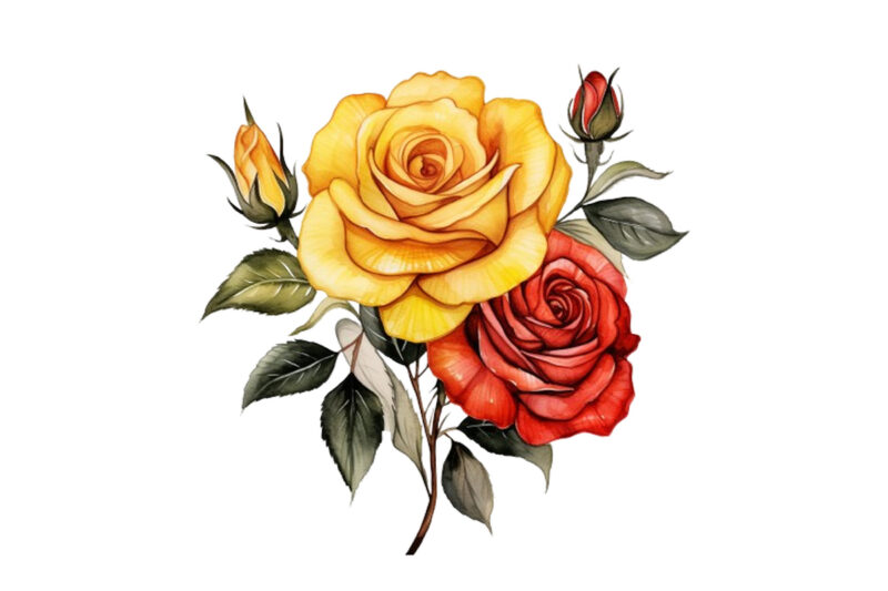 watercolor yellow white red and black rose clipart