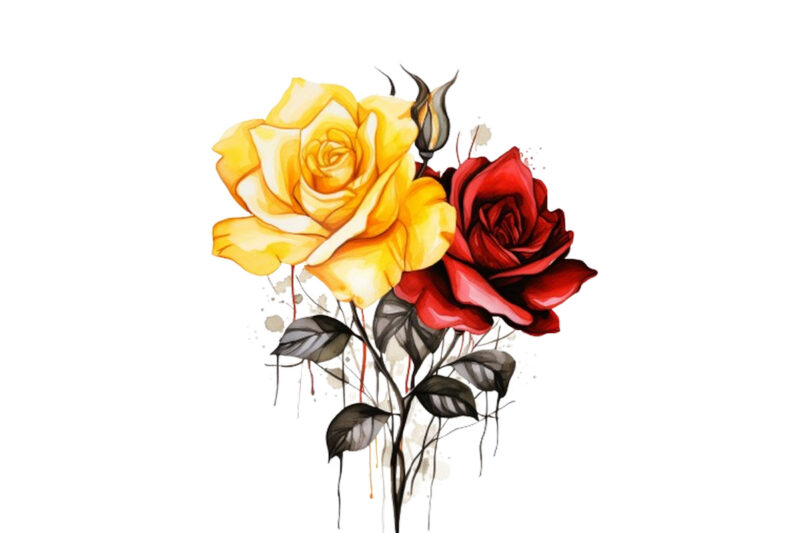 watercolor yellow white red and black rose clipart