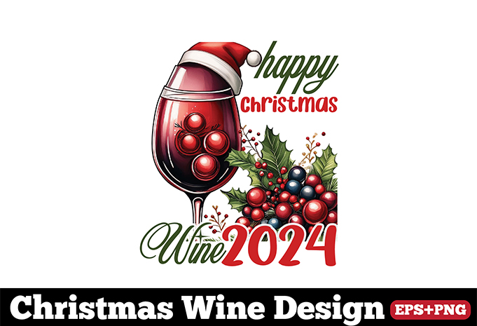 Vintage Christmas Wine Bundle, SVG Wine Bundle, Vintage Wine Vector Bundle and Wine Clipart