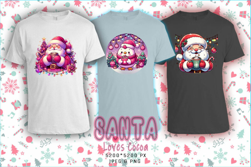 Santa Claus Drinking Cocoa t-shirt design bundle of 100 png & jpeg designs – download instantly Retro Vintage T-shirt Design Mega Bundle