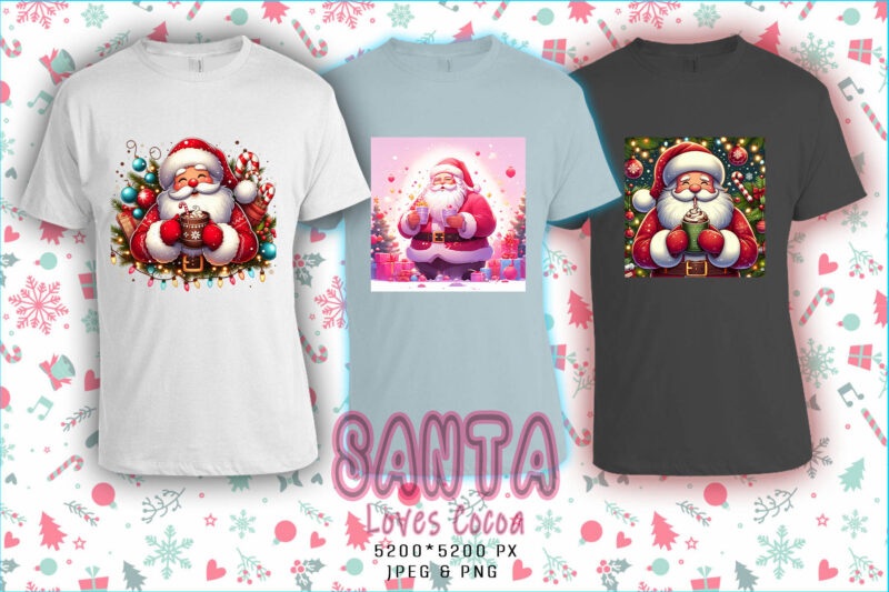 Santa Claus Drinking Cocoa t-shirt design bundle of 100 png & jpeg designs – download instantly Retro Vintage T-shirt Design Mega Bundle