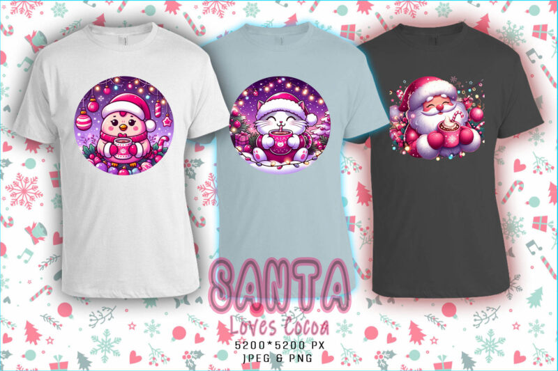 Santa Claus Drinking Cocoa t-shirt design bundle of 100 png & jpeg designs – download instantly Retro Vintage T-shirt Design Mega Bundle