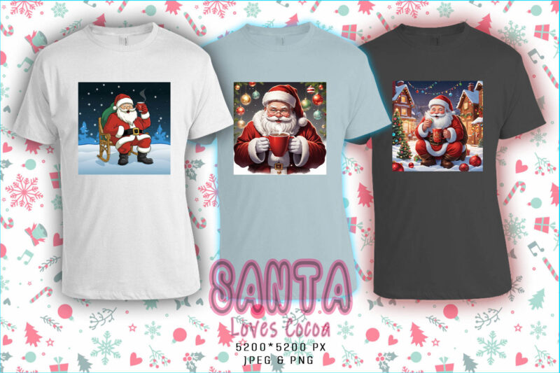 Santa Claus Cocoa Party t-shirt design bundle of 100 designs – download instantly Retro Vintage T-shirt Illustration Clipart Mega Bundle