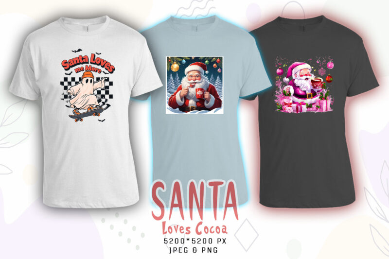 Santa Claus Cocoa Party t-shirt design bundle of 100 designs – download instantly Retro Vintage T-shirt Illustration Clipart Mega Bundle