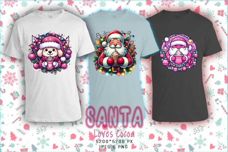 Santa Claus Cocoa Party t-shirt design bundle of 100 designs – download instantly Retro Vintage T-shirt Illustration Clipart Mega Bundle