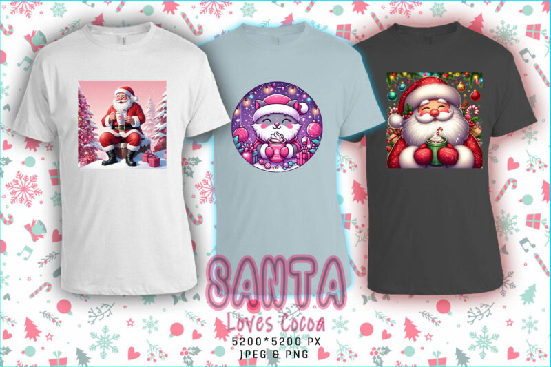 Santa Claus Cocoa Party t-shirt design bundle of 100 designs – download instantly Retro Vintage T-shirt Illustration Clipart Mega Bundle