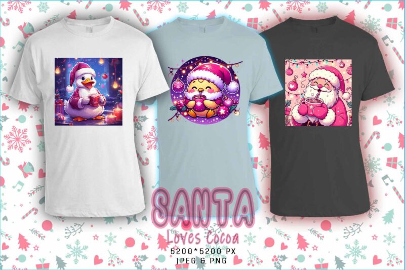 Colourful Santa Claus Cocoa Party t-shirt design bundle of 20 designs – download instantly Retro Vintage T-shirt Illustration Clipart Bundle