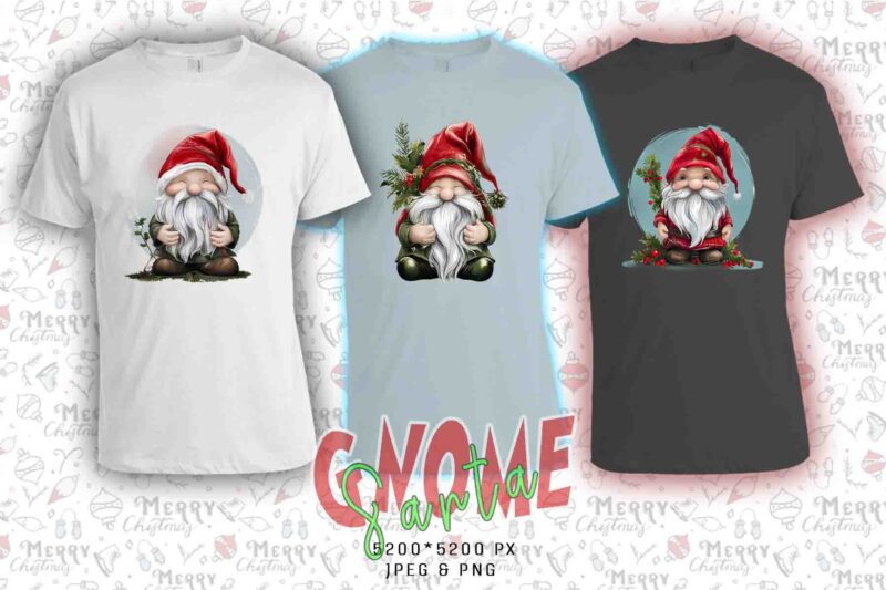 Trendy Gnome Santa Claus Christmas t-shirt design bundle of 20 designs – download instantly Retro Vintage Illustration T-shirt Clipart Bundl