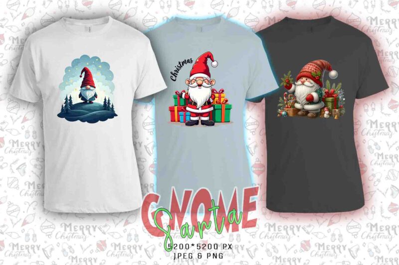 Trendy Gnome Santa Claus Christmas t-shirt design bundle of 20 png & jpeg designs – download instantly Retro Vintage T-shirt Design Illustra