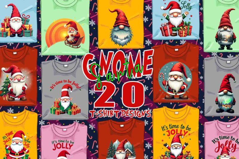 Passion Retro Gnome Santa Claus Christmas t-shirt design bundle of 20 designs – download instantly Retro Vintage T-shirt Illustration Clipar