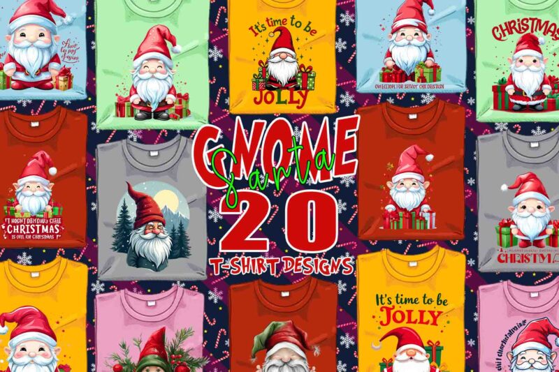 Popular Gnome Santa Claus Christmas t-shirt design bundle of 20 designs – download instantly T-Shirt Design Bundle