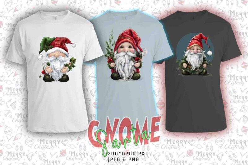 Trendy Gnome Santa Claus Christmas t-shirt design bundle of 20 designs – download instantly Retro Vintage Illustration T-shirt Clipart Bundl