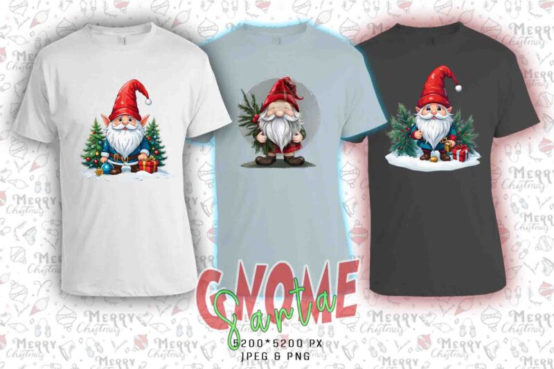 Retro Gnome Santa Claus Christmas t-shirt design bundle of 20 designs – download instantly Retro Vintage T-shirt Illustration Clipart Bundle