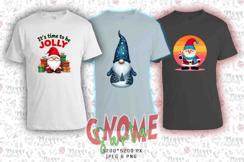 Passion Retro Gnome Santa Claus Christmas t-shirt design bundle of 20 designs – download instantly Retro Vintage T-shirt Illustration Clipar