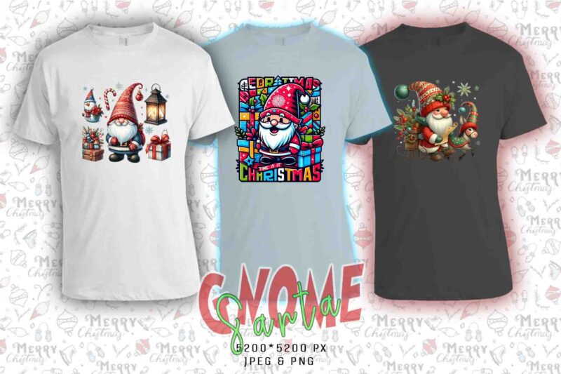 Popular Gnome Santa Claus Christmas t-shirt design bundle of 20 designs – download instantly