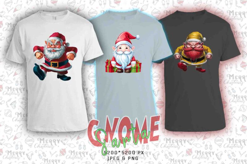 Popular Gnome Santa Claus Christmas t-shirt design bundle of 20 designs – download instantly T-Shirt Design Bundle