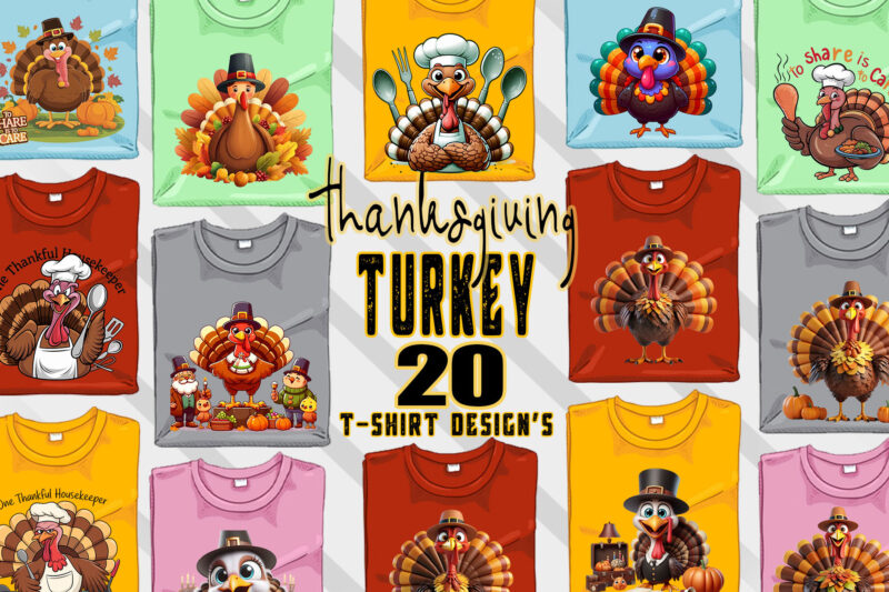 Thanksgiving Day t-shirt design bundle of 20 png & jpeg designs – download instantly Retro Vintage T-shirt Design