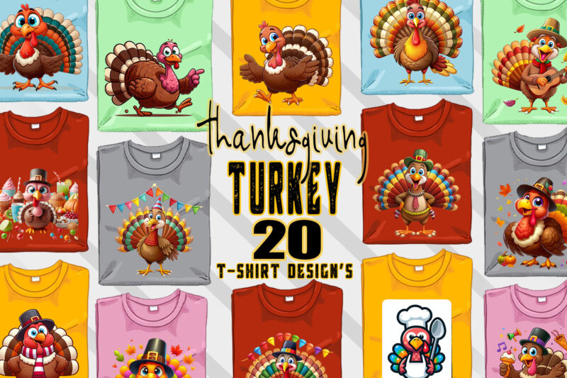 Funny Thanksgiving Day t-shirt design bundle of 20 png & jpeg designs – download instantly Retro Vintage T-shirt