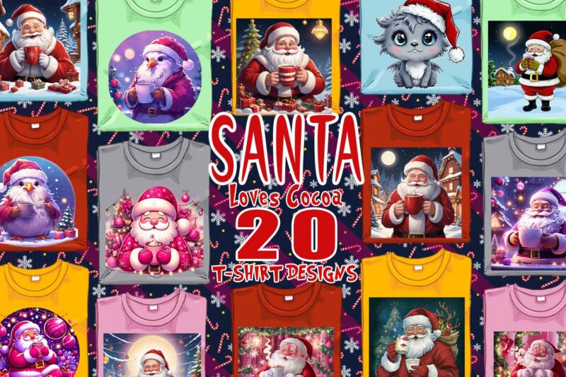 Cocoa lover Animal Santa Claus t-shirt design bundle of 20 designs – download instantly