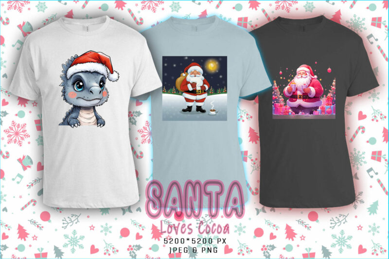 Cocoa lover Animal Santa Claus t-shirt design bundle of 20 designs – download instantly