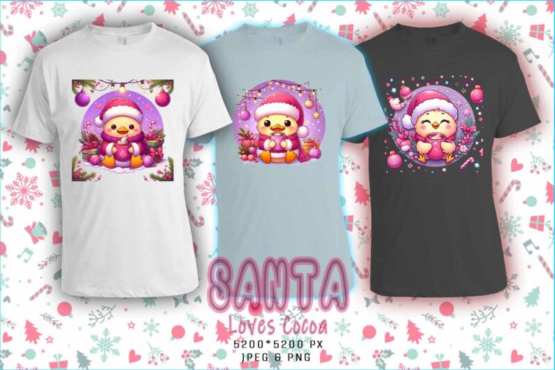 Trendy Cocoa Lover Santa Christmas t-shirt design bundle of 100 png & jpeg designs Mega Bundle
