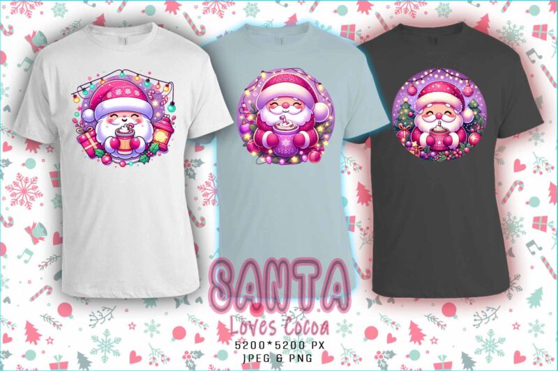 Santa Claus Drinking Cocoa t-shirt design bundle of 20 png & jpeg designs – download instantly Retro Vintage T-shirt