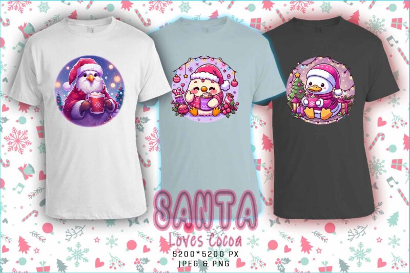 Santa Claus Drinking Cocoa t-shirt design bundle of 20 png & jpeg designs – download instantly Retro Vintage T-shirt Design Illustration