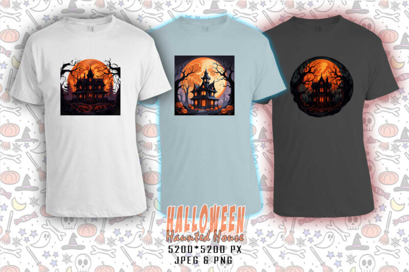 Haunted House Magical Party of Halloween Cute Ghost t-shirt design bundle of 20 designs – download instantly Retro Vintage Tee Illustration