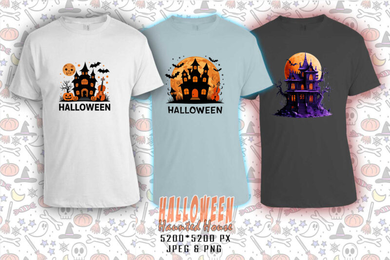 100 Halloween Haunted House t-shirt design bundle of 100 designs – download instantly Retro Vintage T-shirt Illustration Clipart Bundle