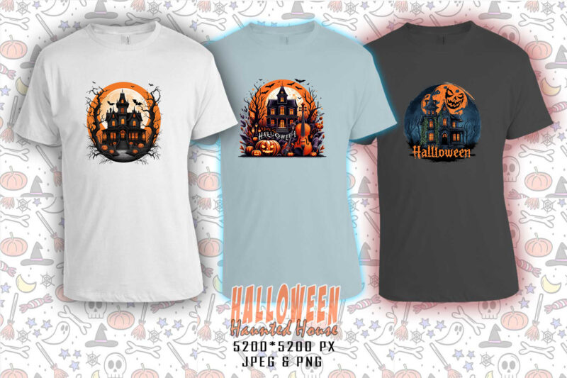 100 Halloween Haunted House t-shirt design bundle of 100 designs – download instantly Retro Vintage T-shirt Illustration Clipart Bundle