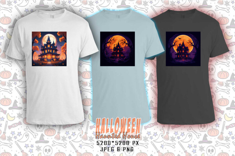 Retro Halloween Haunted House t-shirt design bundle of 20 designs – download instantly